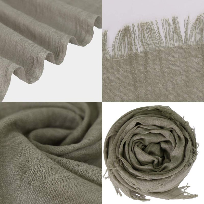 LMVERNA Lightweight Fashion Long Scarf Line Cotton Comfortable Wrap Shawl Plain Color with Fringed Edges (Khaki) - Image 3